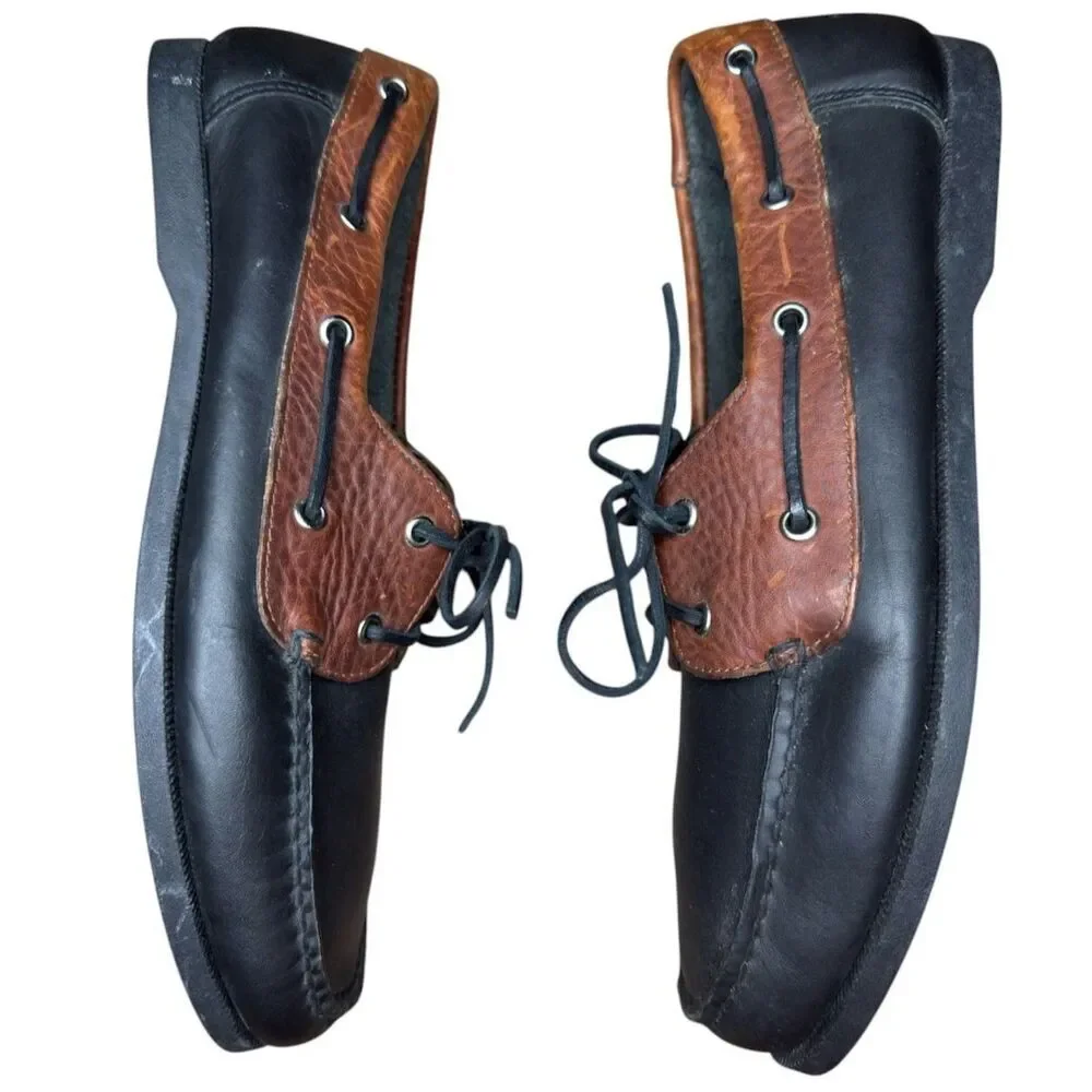 Cole Haan Dominick Boat II Mens Black Amber Leather Loafers Lace Up Size: 10.5M